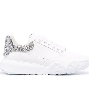 Alexander Mcqueen Court Crystal Glitter Sneaker in Silver/White Glitter